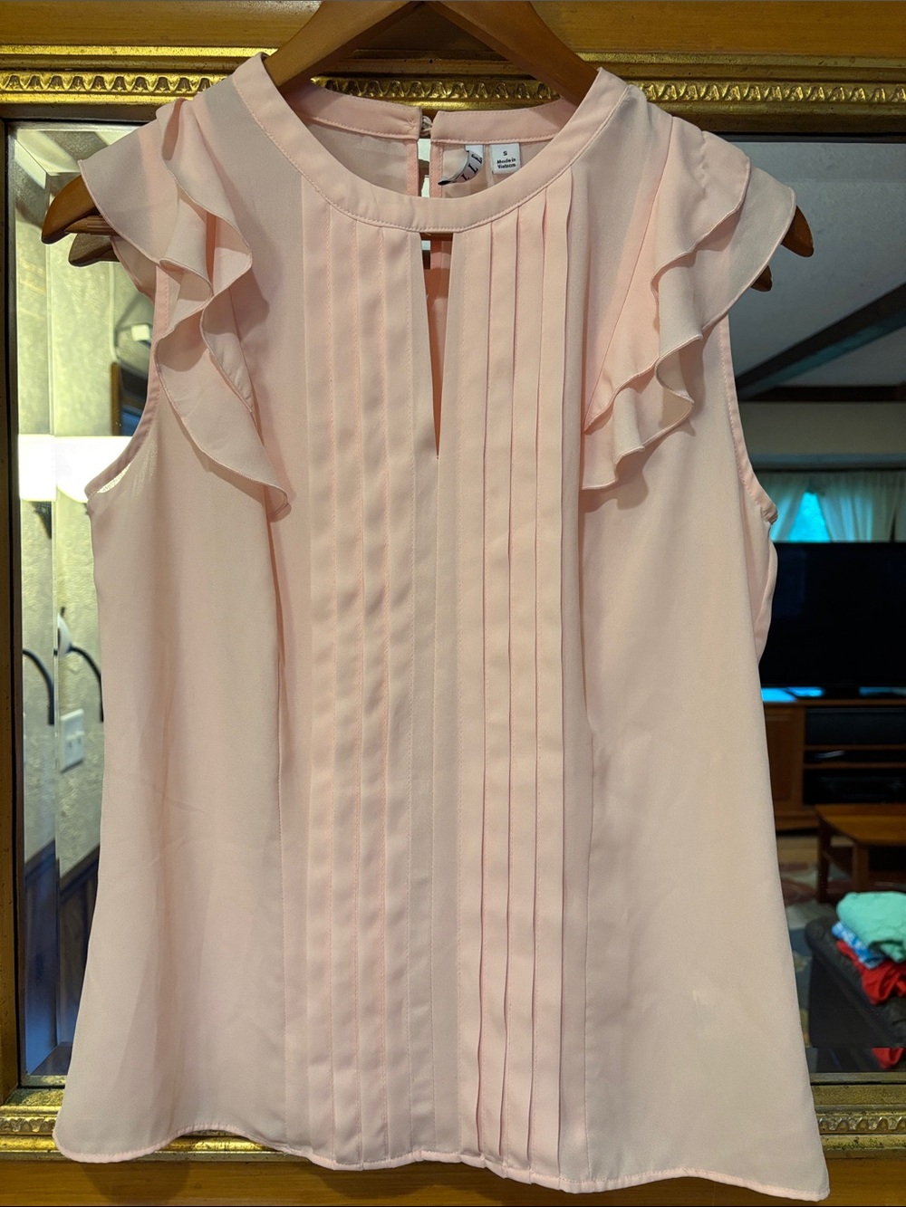 Elle Pink Pleated & Ruffle Top - Size S